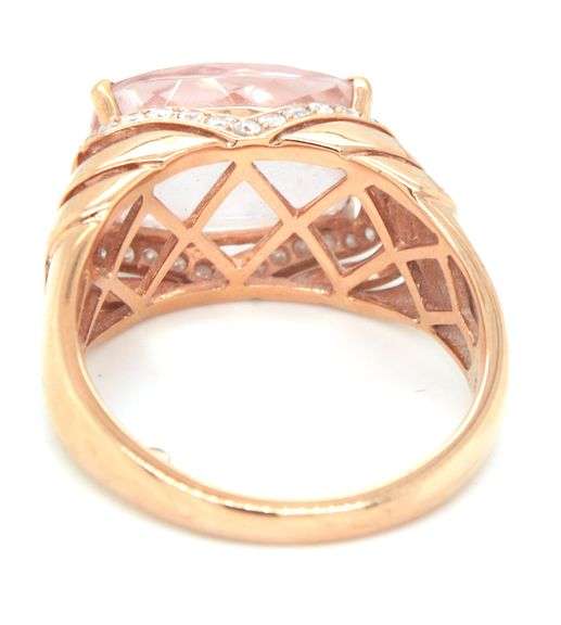 18kt Rose gold emerald cut Morganite and diamond ring