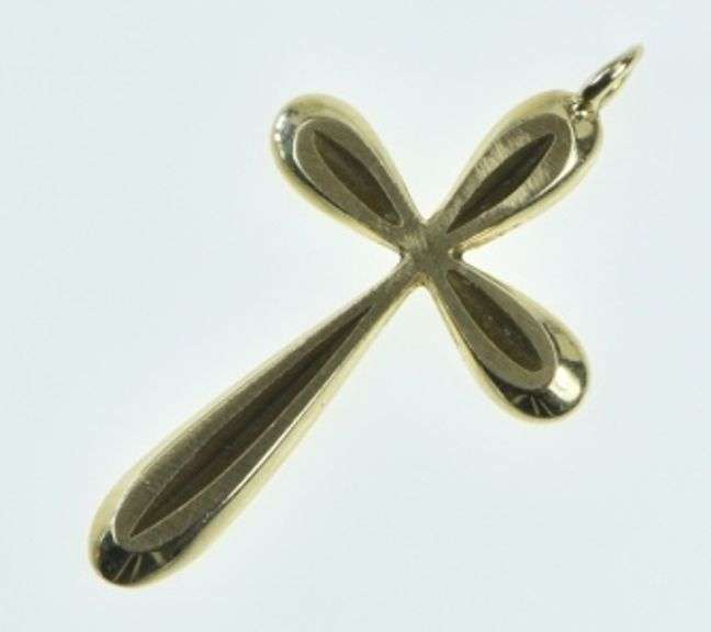 14K Yellow Gold Cross Curved Vintage Christian Faith Charm/Pendant