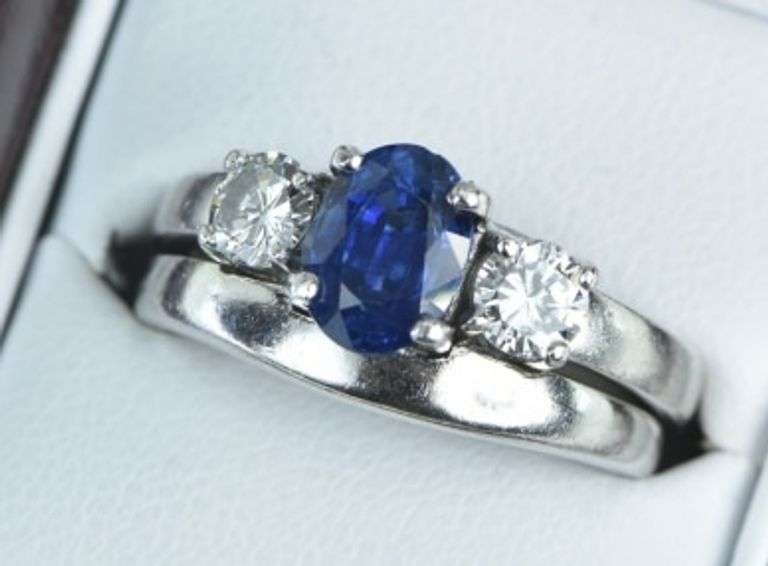 Platinum 2.55 Ctw Sapphire Diamond Engagement Set Ring