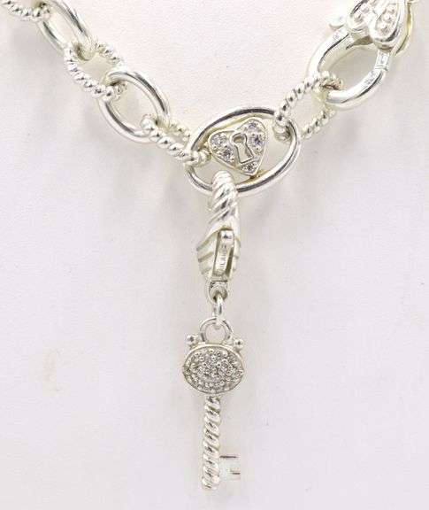 Judith Ripka circle link necklace with Key charm in 925 sterling silver