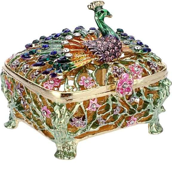 Vintage Peacock Enameled Jewelry Organizer