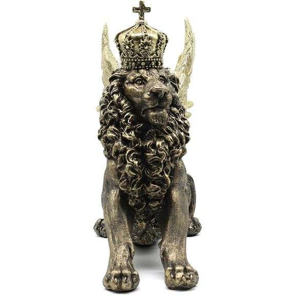 Majestic Golden Lion Angel Sculpture