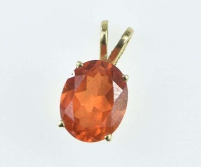 14K Yellow Gold Oval Syn. Orange Sapphire Solitaire Charm/Pendant