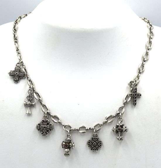 Vintage 925 sterling silver necklace with religious charms