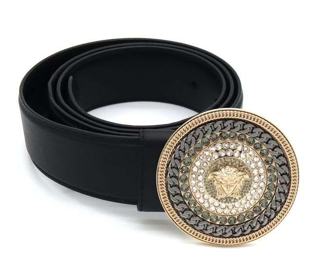 Versace Crystal Embalished Medusa Buckle Belt
