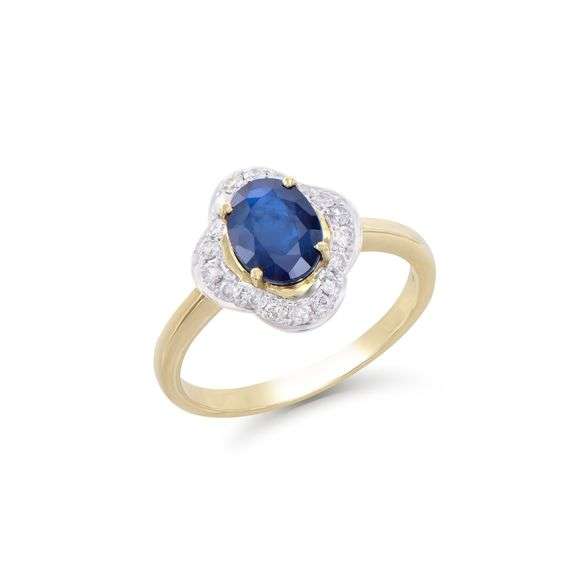14KT Yellow Gold 1.50ct Blue Sapphire and Diamond Ring