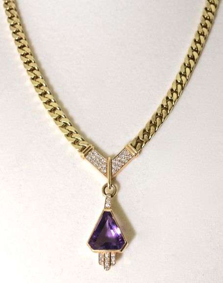 Incredible 14K Yellow Gold Amethyst and Diamond Necklace