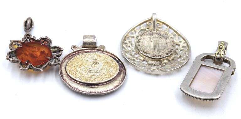 Group lot of 4 Vintage 925 sterling silver pendants