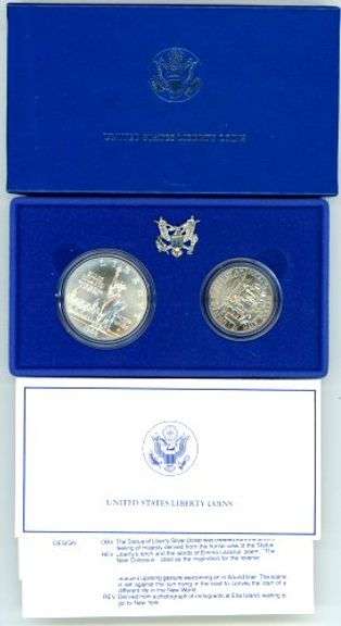 1986 Statue of Liberty 2-Piece BU Commemorative Set w/Box and CoA