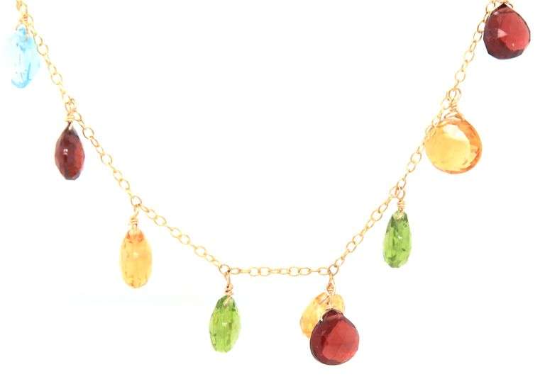 10kt Yellow gold multi gemstone dangle necklace