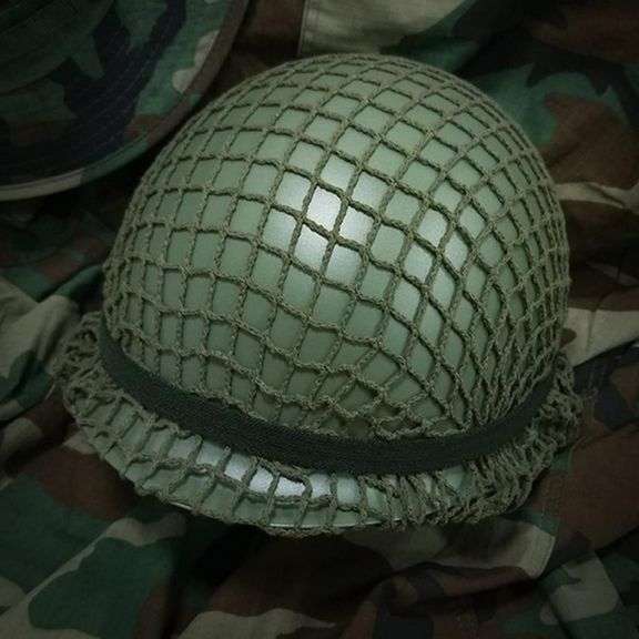 Authentic WW2 US M1 Helmet with Net Cover & Cat Eye Belt