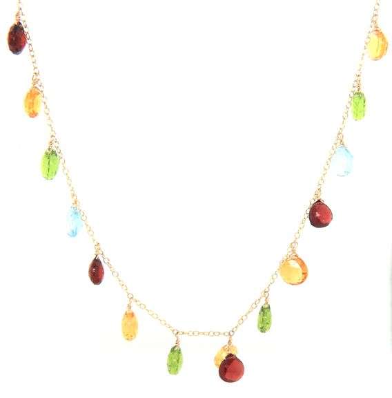 10kt Yellow gold multi gemstone dangle necklace