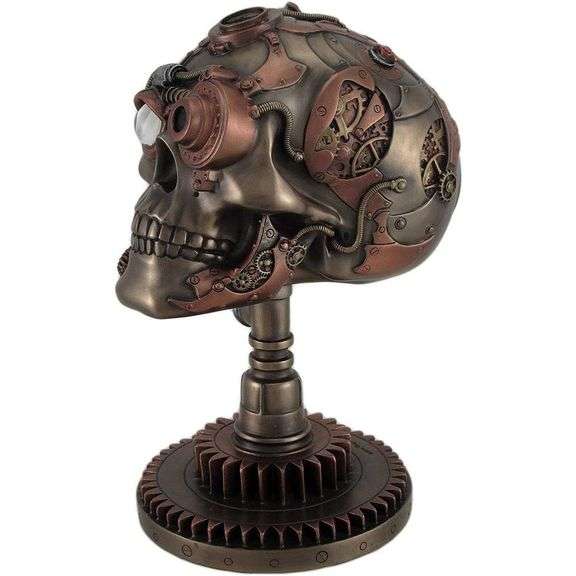 Intricate Steampunk Skull Statue Gear Head