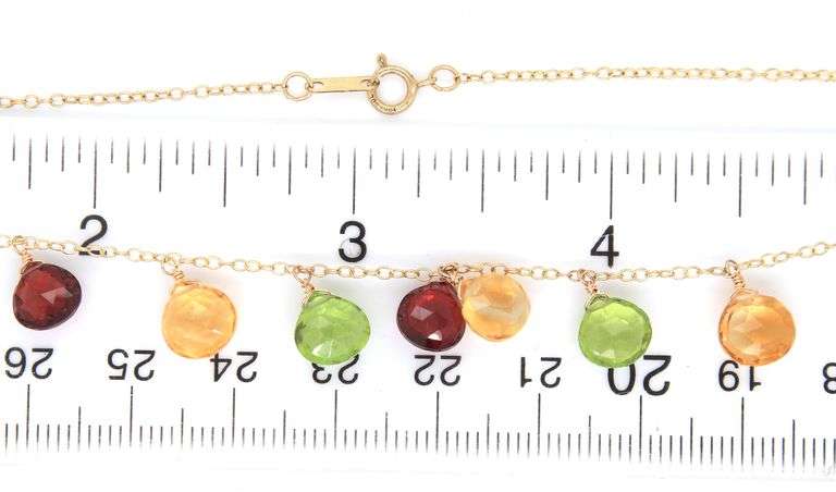 10kt Yellow gold multi gemstone dangle necklace