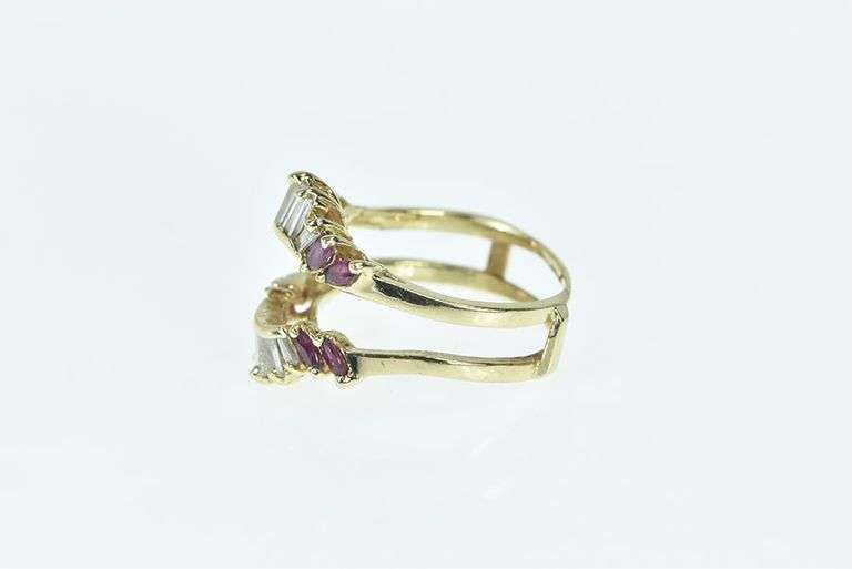 14K Yellow Gold Marquise Ruby Diamond Wrap Wedding Band Ring