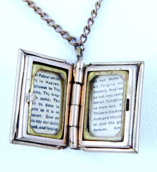 Vintage Mother of Pearl Lord's Prayer Locket & Chain