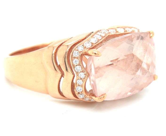 18kt Rose gold emerald cut Morganite and diamond ring