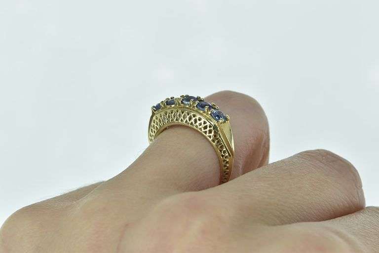 10K Yellow Gold Tanzanite Filigree Raised Statement Band Ring
