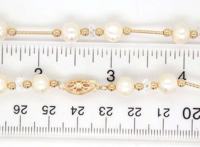 14kt Yellow gold freshwater pearl and fancy bead necklace