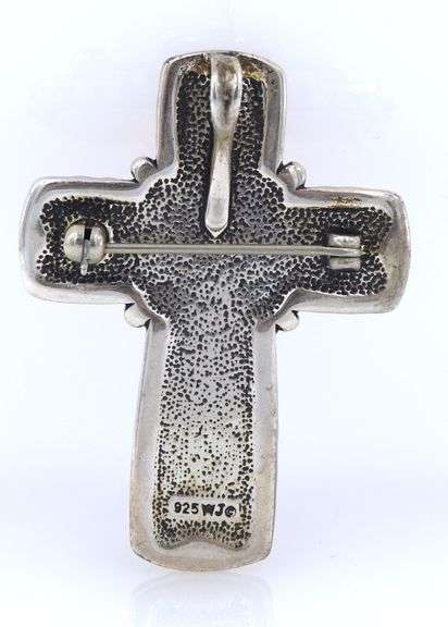 Vintage 925 sterling silver signed Amber cross pendant