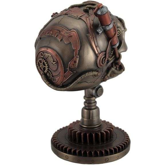 Intricate Steampunk Skull Statue Gear Head