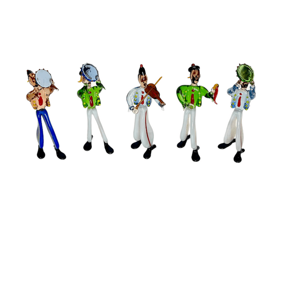 Murano Blown Art Glass Musical Band With Five Musician Figurines
