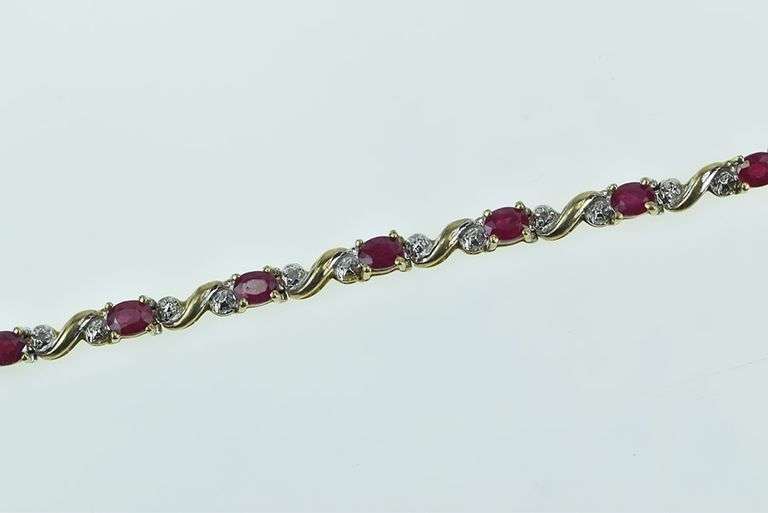 10K Yellow Gold Oval Ruby Diamond Accent Vintage Bracelet