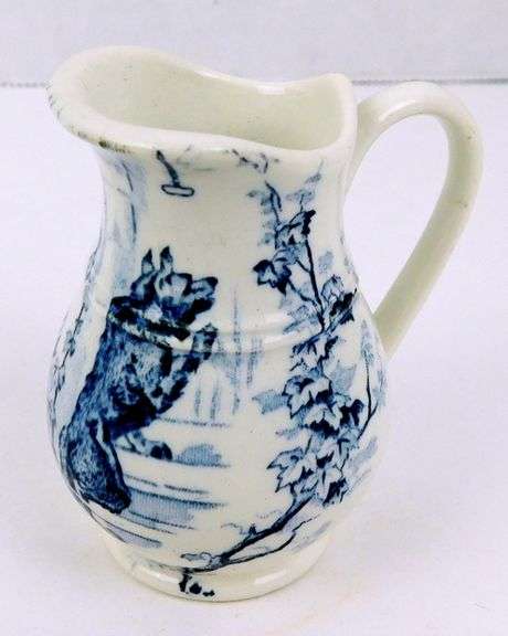 Antique French Child's Miniature Blue Transfer Pitcher
