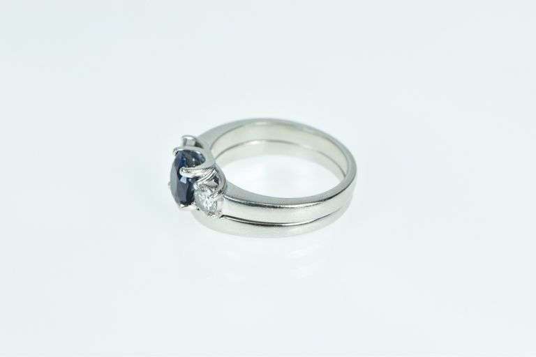 Platinum 2.55 Ctw Sapphire Diamond Engagement Set Ring