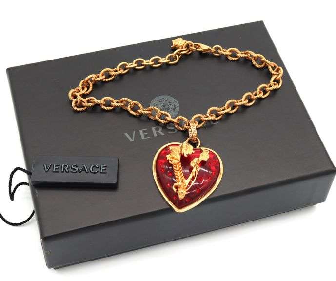 Versace Resin & Crystal Heart Virtus Bracelet w/Box