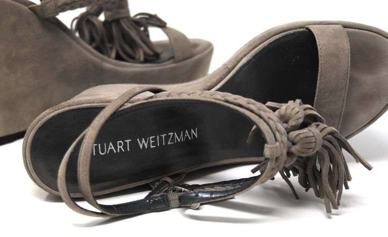 Stuartz Weitzman Tassel Mania Fossil Suede wedge