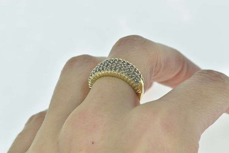 14K Yellow Gold Pave Squared Diamond Statement Band Ring