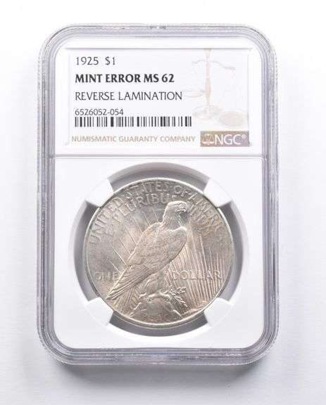 MS63 1925 Peace Silver Dollar Error REV Lamination NGC