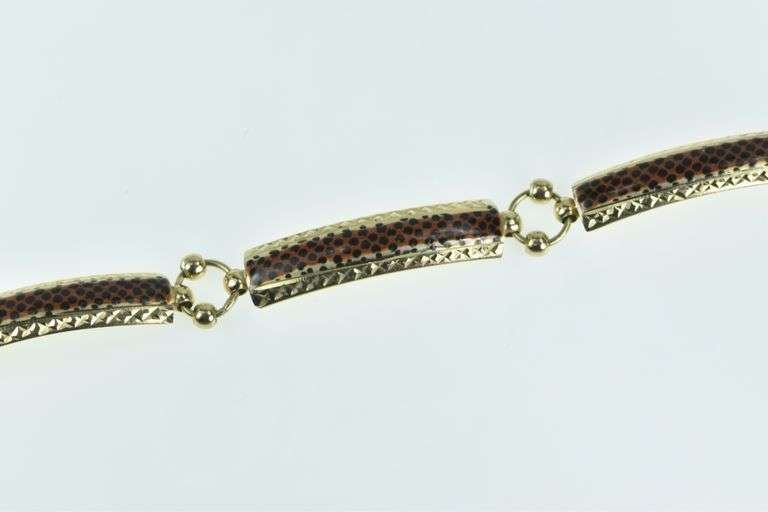 14K Yellow Gold Cheetah Animal Print Enamel Bar Link Bracelet