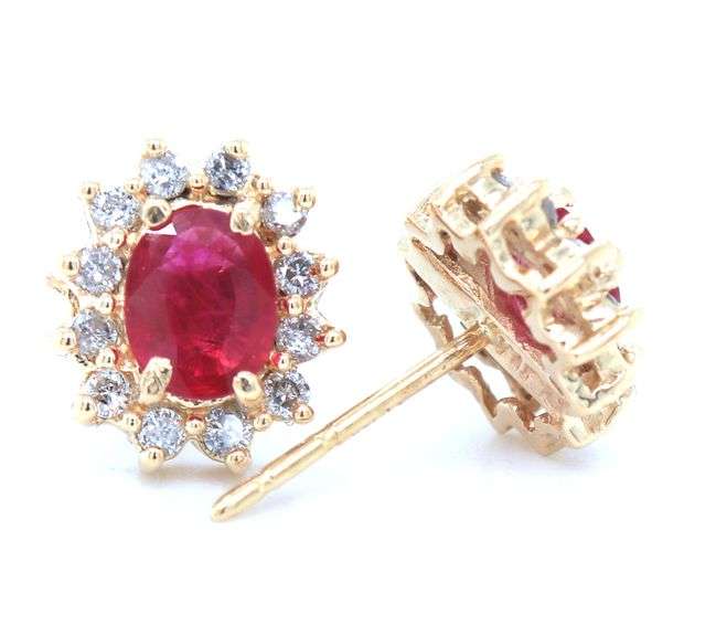 14kt Yellow gold 1ctw Ruby and diamond accent earrings