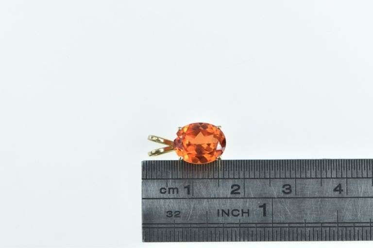 14K Yellow Gold Oval Syn. Orange Sapphire Solitaire Charm/Pendant