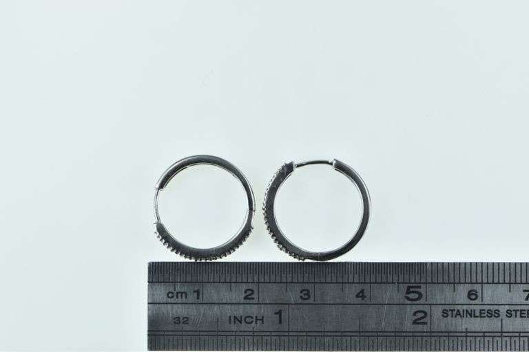 10K White Gold Black & White Diamond Classic Hoop Earrings
