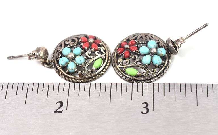 Multi-Gemstone Flower Dangle Earrings in Sterling Silver