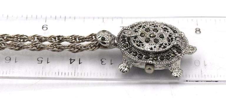 Vintage 925 sterling silver Turtle watch on Italian Rope chain necklace