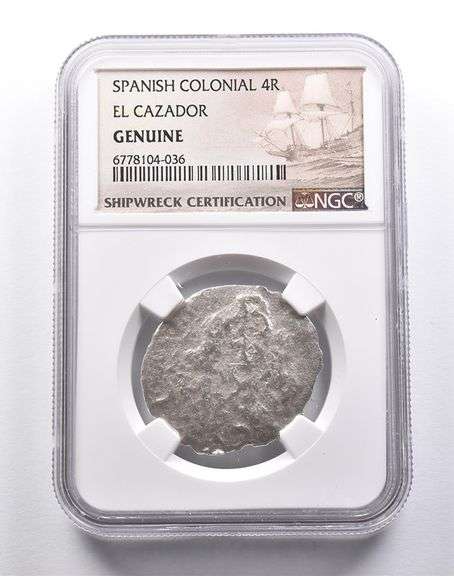 Genuine El Cazador Spanish Colonial 4 Reales NGC Shipwreck Certificate