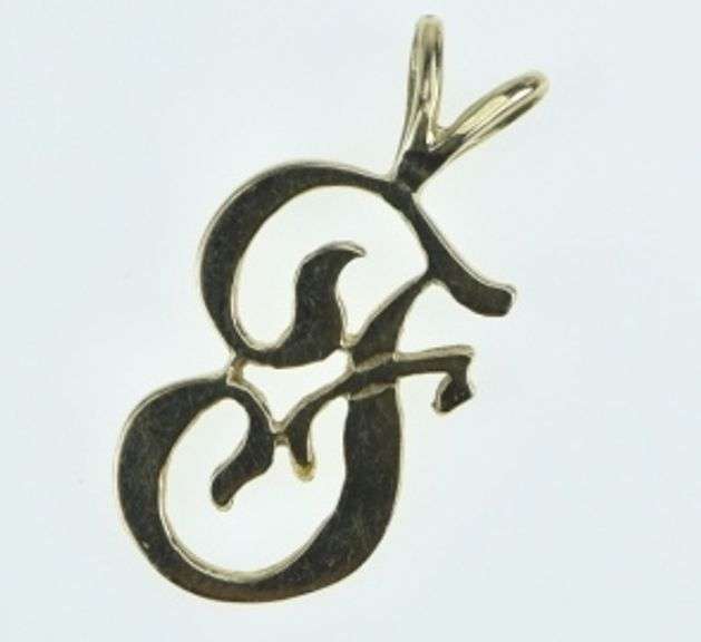 14K Yellow Gold F Monogram Cursive Letter Initial Name Charm/Pendant
