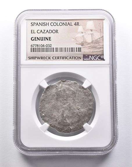 Genuine El Cazador Spanish Colonial 4 Reales NGC Shipwreck Certificate