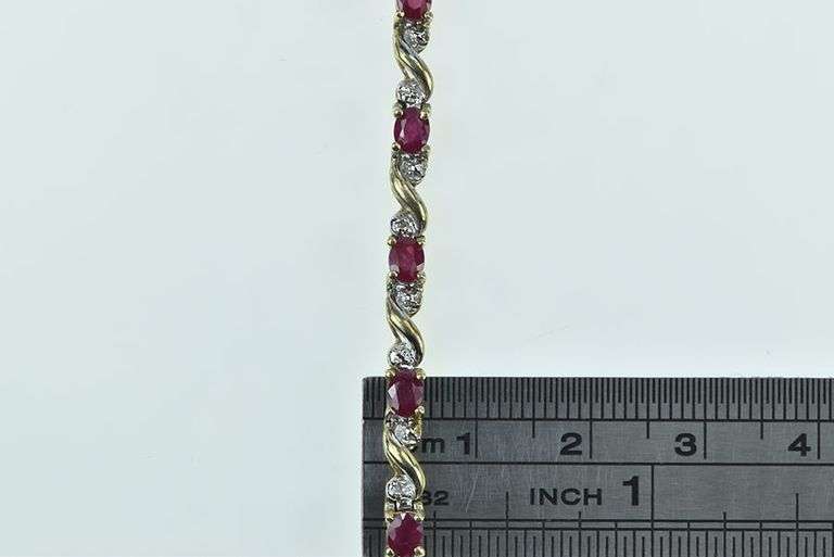 10K Yellow Gold Oval Ruby Diamond Accent Vintage Bracelet