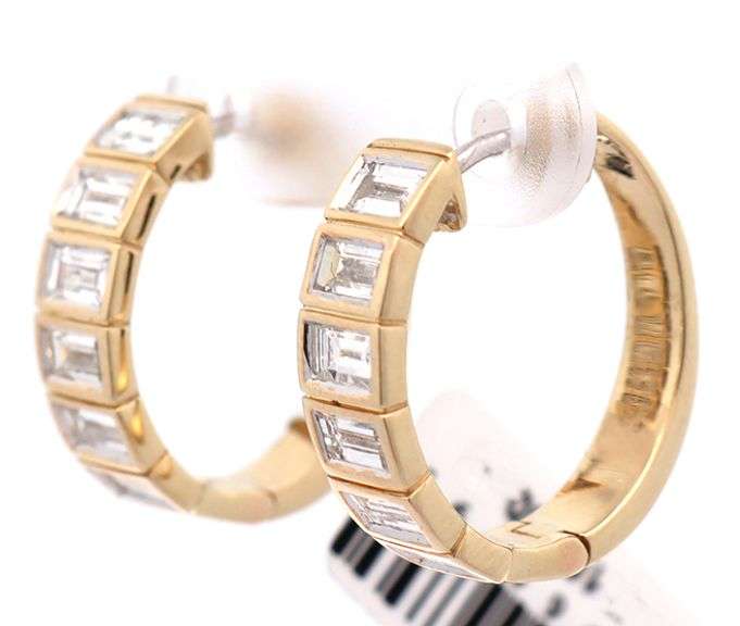 New 2.03ctw Baguette Diamond Bezel Set Hoop Earrings in 14K