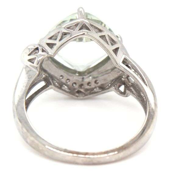 14kt White gold Cushion cut Prasolite and diamond ring