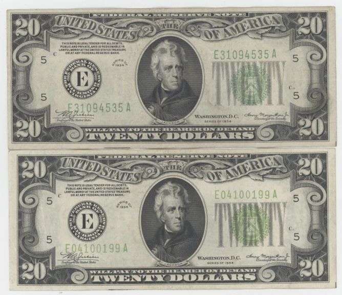 2 Much nice 1934 Series $20 Federal Reserve Notes