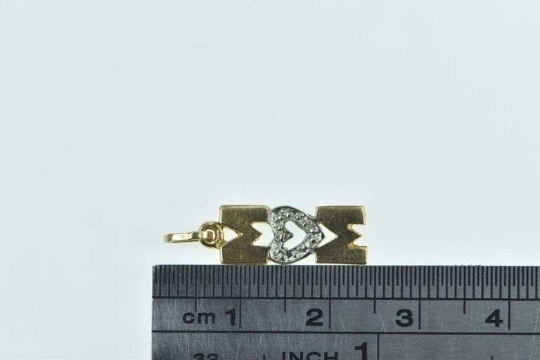14K Yellow Gold Diamond Mom Heart Love Mother's Day Charm/Pendant