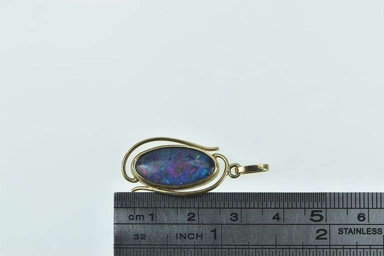 14K Yellow Gold Black Opal Triplet Vintage Oval Statement Pendant