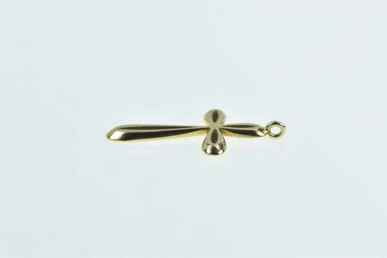 14K Yellow Gold Cross Curved Vintage Christian Faith Charm/Pendant