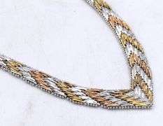 Vintage 925 sterling silver two tone V shaped mesh necklace